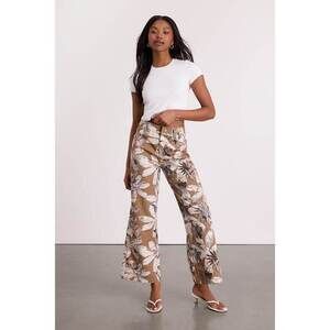Lulus Venesse Light Brown Floral Twill Wide-leg Pants - Size XS